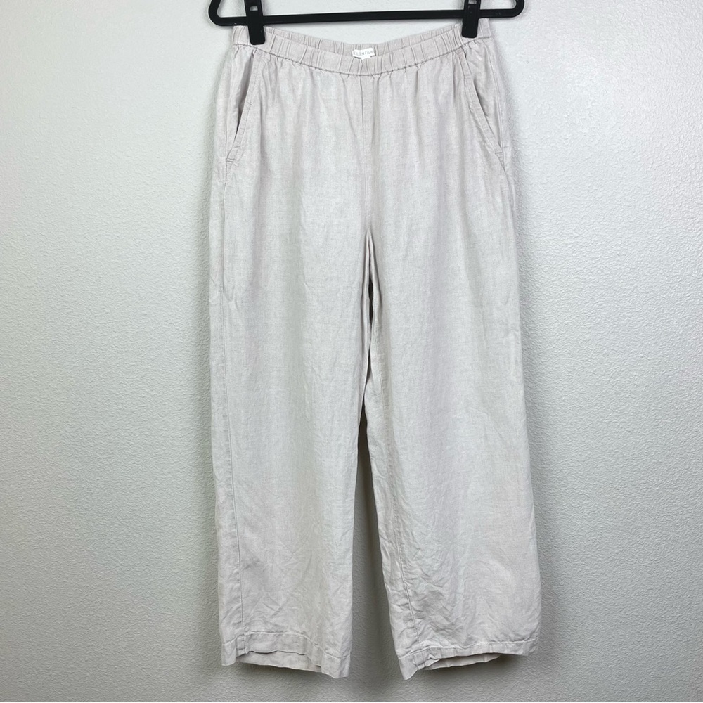 Eileen Fisher Women's Small 100% Organic Linen Beige Straight Leg Pants Ankle